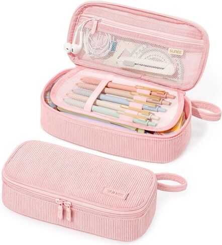 SUNEE Cute Pencil Case, Large Capacity Pencil Pouch Aesthetic Zipper Pencil Bag, Big Storage Pen Organizer for Stationery, Soft Corduroy Pencil Box Back to School Supplies for Teen Girls Boys, Beige in Kuwait