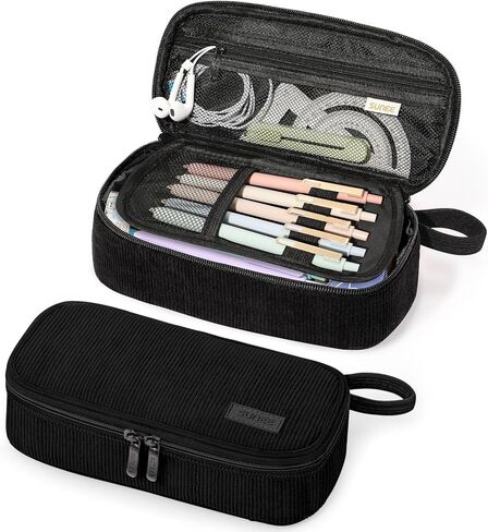 SUNEE Cute Pencil Case, Large Capacity Pencil Pouch Aesthetic Zipper Pencil Bag, Big Storage Pen Organizer for Stationery, Soft Corduroy Pencil Box Back to School Supplies for Teen Girls Boys, Beige in Kuwait
