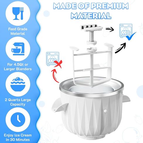 Ice Cream Maker Attachment for KitchenAid Stand Mixers, 2 Quart Ice Cream & Sorbet Gelato Maker Attachment - Fits 4.5QT and Larger KitchenAid Stand Mixers by GVODE in Kuwait