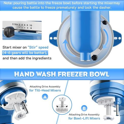 Ice Cream Maker Attachment for KitchenAid Stand Mixers, 2 Quart Ice Cream & Sorbet Gelato Maker Attachment - Fits 4.5QT and Larger KitchenAid Stand Mixers by GVODE in Kuwait