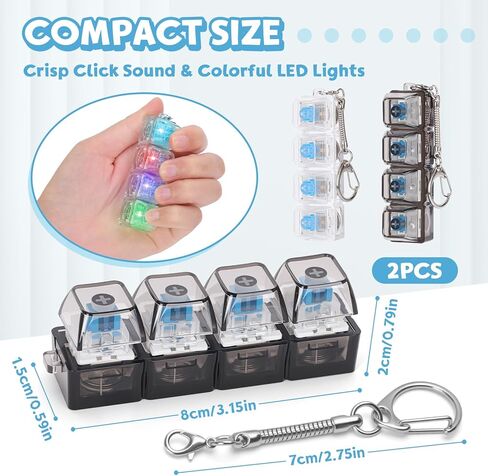 2PCS Keyboard Fidget Toy for Adults 4 in 1 Keyboard Clicker Fidget Keychain with LED Light & Sound for Anxiety Relief, Office Home Travel (Black&White, 2P) in Kuwait