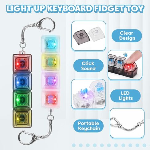 2PCS Keyboard Fidget Toy for Adults 4 in 1 Keyboard Clicker Fidget Keychain with LED Light & Sound for Anxiety Relief, Office Home Travel (Black&White, 2P) in Kuwait