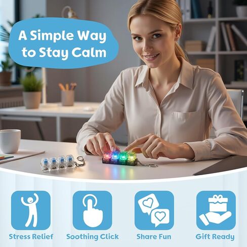 2PCS Keyboard Fidget Toy for Adults 4 in 1 Keyboard Clicker Fidget Keychain with LED Light & Sound for Anxiety Relief, Office Home Travel (Black&White, 2P) in Kuwait