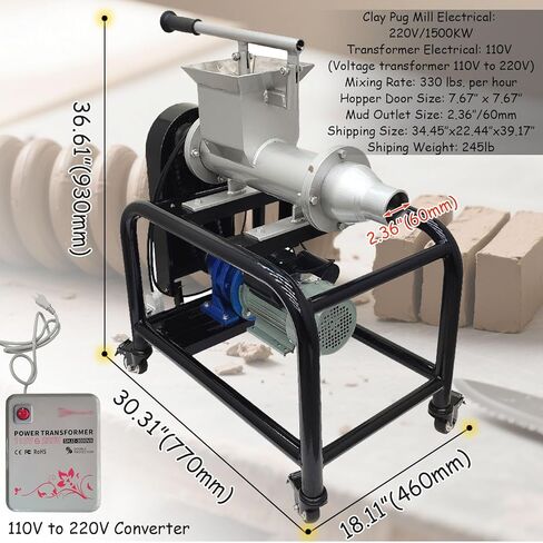 INTSUPERMAI Ceramic Clay Mixer Pug Mill Mixing Machine for Clay Mud Refiner Ceramic Extruder Tool Φ2.36in Outlet 330 lbs/h Capacity for Handmade Art Manufacture 220V/110V (with Transformer) in Saudi Arabia