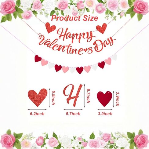 لافتة عيد الحب السعيدة، لافتة عيد الحب اللامعة، إكليل قلب أحمر وردي، لتزيين عيد الحب، جدران المنزل وديكورات الحفلات in Kuwait