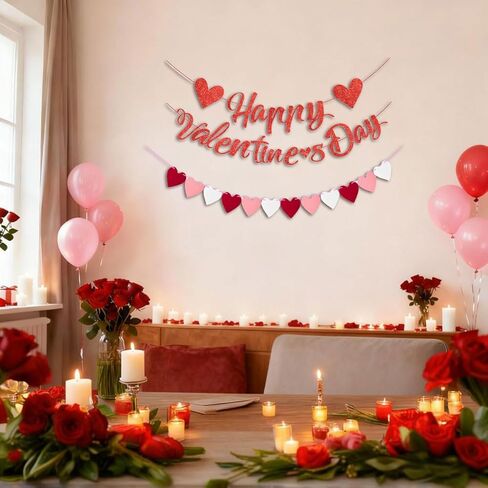 لافتة عيد الحب السعيدة، لافتة عيد الحب اللامعة، إكليل قلب أحمر وردي، لتزيين عيد الحب، جدران المنزل وديكورات الحفلات in Kuwait