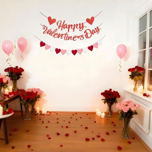 لافتة عيد الحب السعيدة، لافتة عيد الحب اللامعة، إكليل قلب أحمر وردي، لتزيين عيد الحب، جدران المنزل وديكورات الحفلات in Kuwait