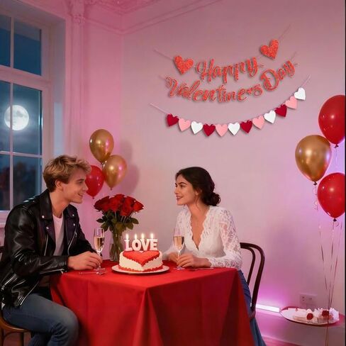 لافتة عيد الحب السعيدة، لافتة عيد الحب اللامعة، إكليل قلب أحمر وردي، لتزيين عيد الحب، جدران المنزل وديكورات الحفلات in Kuwait