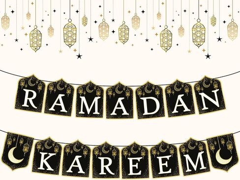 كاتش أون، لافتة رمضان كريم - 10 أقدام، أسود وذهبي، بطاقات، مستطيلة in Kuwait