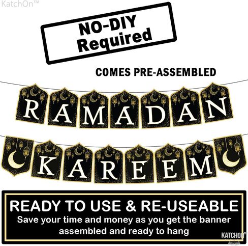 كاتش أون، لافتة رمضان كريم - 10 أقدام، أسود وذهبي، بطاقات، مستطيلة in Kuwait