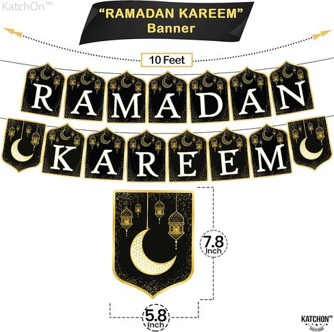 كاتش أون، لافتة رمضان كريم - 10 أقدام، أسود وذهبي، بطاقات، مستطيلة in Kuwait
