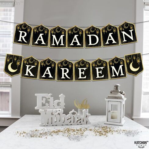 كاتش أون، لافتة رمضان كريم - 10 أقدام، أسود وذهبي، بطاقات، مستطيلة in Kuwait