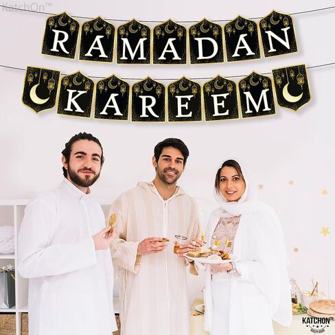 كاتش أون، لافتة رمضان كريم - 10 أقدام، أسود وذهبي، بطاقات، مستطيلة in Kuwait