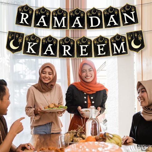 كاتش أون، لافتة رمضان كريم - 10 أقدام، أسود وذهبي، بطاقات، مستطيلة in Kuwait