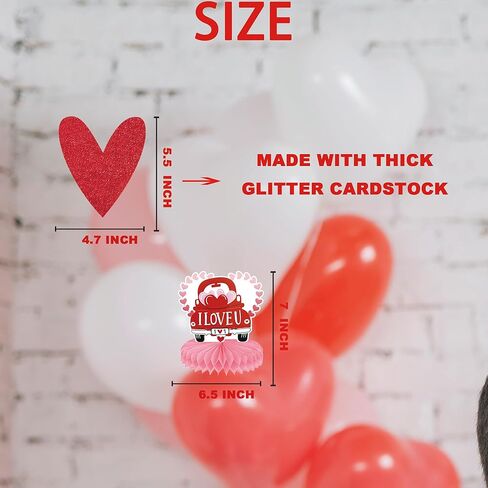 Valentine’s Day Party Decorations – Glitter "Happy Valentine’s Day" Banner with 6 Honeycomb Table Centerpieces, Romantic Valentines Day Table Decor for Valentine Party in Saudi Arabia
