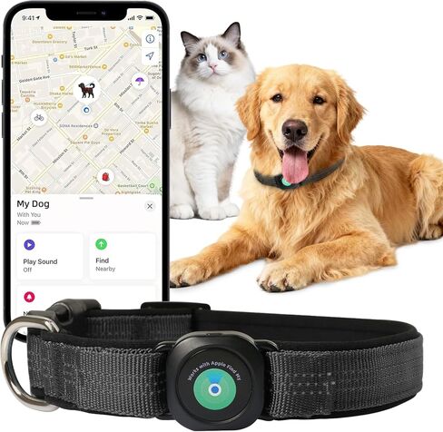طوق الكلب GPS (عبوة واحدة)، جهاز تعقب القطط الصغير GPS، جهاز تعقب GPS للكلاب (iOS فقط)، بدون رسوم شهرية، متوافق مع Apple Find My، Anti-Lost، Finder Tag for Kitten Puppy Black S (10 بوصة - 14 بوصة) in Kuwait