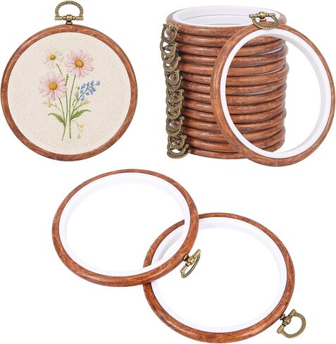 15 Pcs 4 Inch Embroidery Hoops Bulk, Vintage Imitated Wood Round Frame for DIY Craft, Cross Stitch Display, Hanging Ornament for Home and Holiday Decor in Saudi Arabia