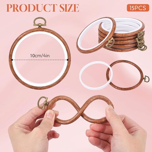 15 Pcs 4 Inch Embroidery Hoops Bulk, Vintage Imitated Wood Round Frame for DIY Craft, Cross Stitch Display, Hanging Ornament for Home and Holiday Decor in Saudi Arabia
