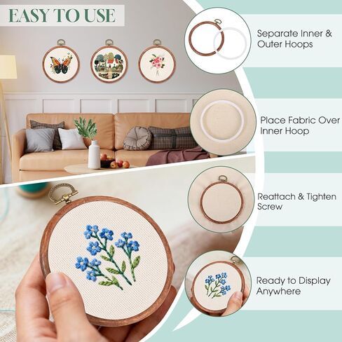 15 Pcs 4 Inch Embroidery Hoops Bulk, Vintage Imitated Wood Round Frame for DIY Craft, Cross Stitch Display, Hanging Ornament for Home and Holiday Decor in Saudi Arabia