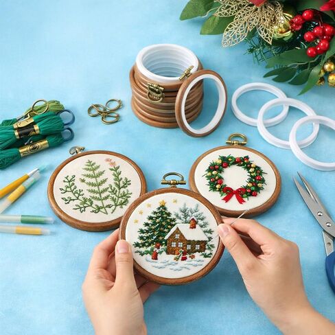 15 Pcs 4 Inch Embroidery Hoops Bulk, Vintage Imitated Wood Round Frame for DIY Craft, Cross Stitch Display, Hanging Ornament for Home and Holiday Decor in Saudi Arabia