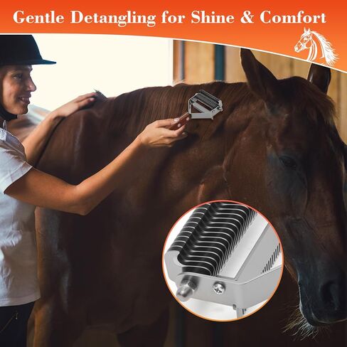 مشط عرف الحصان 2 في 1 مع حامل مشط جلدي، مشط تشذيب المعطف السفلي للماعز والبقر والماشية والحيوانات الأليفة و20 شفرة مقاومة للصدأ ومقبض خشبي in Kuwait