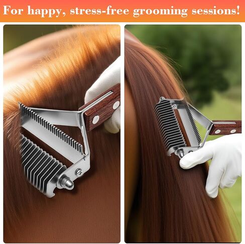 مشط عرف الحصان 2 في 1 مع حامل مشط جلدي، مشط تشذيب المعطف السفلي للماعز والبقر والماشية والحيوانات الأليفة و20 شفرة مقاومة للصدأ ومقبض خشبي in Kuwait