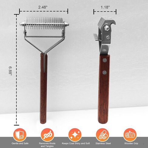 مشط عرف الحصان 2 في 1 مع حامل مشط جلدي، مشط تشذيب المعطف السفلي للماعز والبقر والماشية والحيوانات الأليفة و20 شفرة مقاومة للصدأ ومقبض خشبي in Kuwait