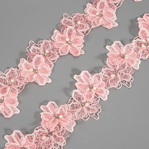 levylisa 2 ياردة 3D زهرة الدانتيل تقليم اللؤلؤ الأورجانزا المطرزة زين الخياطة الحرفية لفستان الزفاف الزينة الخياطة الحرف اليدوية (أبيض) in Kuwait