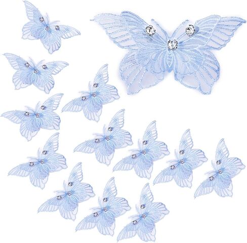12 Pieces 3D Rhinestones Lace Embroidery Butterflies Appliques, Sewing Craft Double Layers Organza Patches for Wedding Bride Dress Clothes Hat Curtain (Pink) in Saudi Arabia