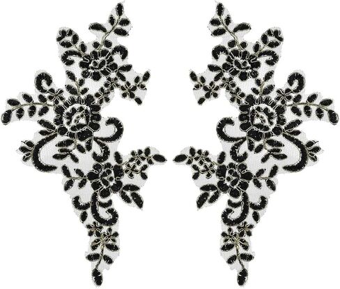 MECCANIXITY 2 Pack Navy Blue Flower Lace Appliques, 10 x 5 Inches 3D Embroidery Lace Patch Sewing Embellishments for Wedding Bridal Dress Clothes DIY Crafts Accessories Decoration in Saudi Arabia