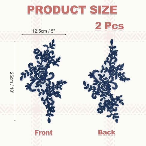 MECCANIXITY 2 Pack Navy Blue Flower Lace Appliques, 10 x 5 Inches 3D Embroidery Lace Patch Sewing Embellishments for Wedding Bridal Dress Clothes DIY Crafts Accessories Decoration in Saudi Arabia