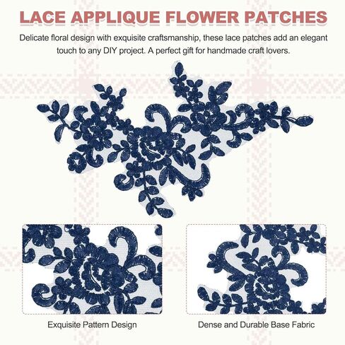 MECCANIXITY 2 Pack Navy Blue Flower Lace Appliques, 10 x 5 Inches 3D Embroidery Lace Patch Sewing Embellishments for Wedding Bridal Dress Clothes DIY Crafts Accessories Decoration in Saudi Arabia