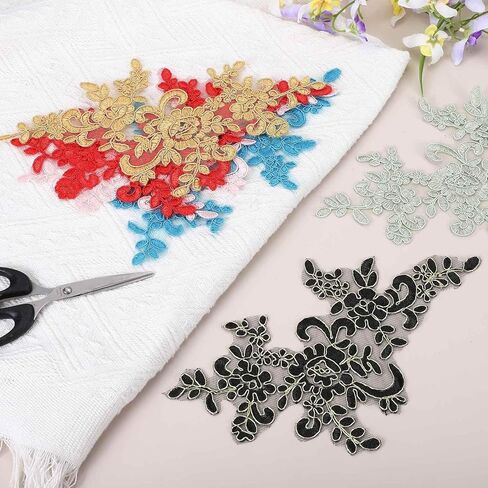 MECCANIXITY 2 Pack Navy Blue Flower Lace Appliques, 10 x 5 Inches 3D Embroidery Lace Patch Sewing Embellishments for Wedding Bridal Dress Clothes DIY Crafts Accessories Decoration in Saudi Arabia