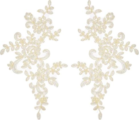 MECCANIXITY 2 Pack Navy Blue Flower Lace Appliques, 10 x 5 Inches 3D Embroidery Lace Patch Sewing Embellishments for Wedding Bridal Dress Clothes DIY Crafts Accessories Decoration in Saudi Arabia