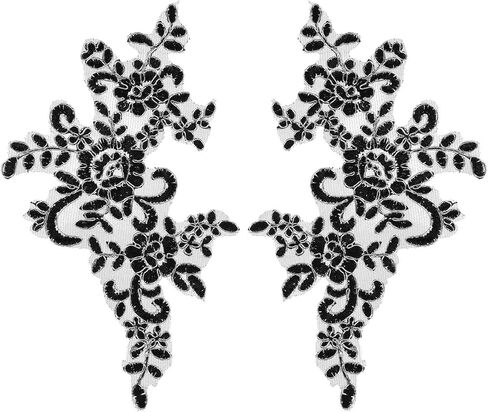 MECCANIXITY 2 Pack Navy Blue Flower Lace Appliques, 10 x 5 Inches 3D Embroidery Lace Patch Sewing Embellishments for Wedding Bridal Dress Clothes DIY Crafts Accessories Decoration in Saudi Arabia