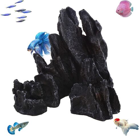AnRui Aquarium Mountain Artificial Jagged View Stone Decorations Resin Betta Cichlids Hideaway Rock Aquascaping Hiding Cave Hermit Crab Hideout Ornaments (Small) in Saudi Arabia