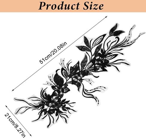 Phoenix Peacock Feather Lace Applique, Black 3D Flower Beaded Embroidered Appliques Fabric Vintage Flower Stickers for Wedding Bridal Dress Clothing DIY Crafts Jackets Jeans Decor in Kuwait