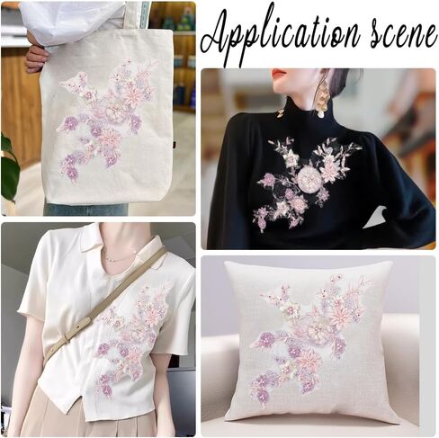 2Pcs 3D Floral Sequin Applique Pearl Beaded Embroidered Lace Appliques Pink Polyester Embroidery Lace Flower Sew on Tulle Patches for Sewing Making Dresses Clothes Gown Costumes DIY Supply in Kuwait