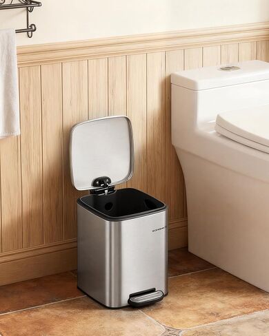 SONGMICS Dog Poop Trash Can, 1.6-Gallon (6 L) Outdoor Garbage Can with Lid, Soft Close, Stainless Steel with Inner Bucket, Metallic Silver ULTB590E02 in Saudi Arabia