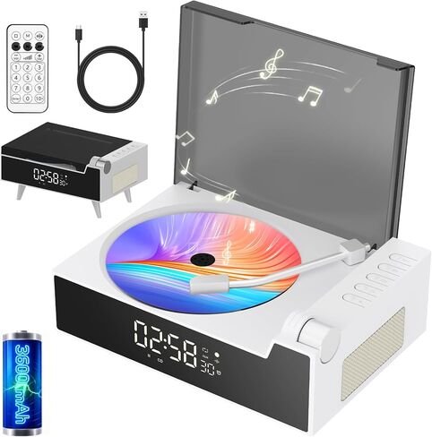 مشغل أقراص مضغوطة محمول للمنزل مع مكبر صوت هاي فاي، جهاز إرسال واستقبال بلوتوث، مؤقت، شاشة LED، راديو FM، مكبرات صوت مزدوجة مدمجة، دعم USB/AUX، مقبس سماعة الرأس (أسود) in Kuwait