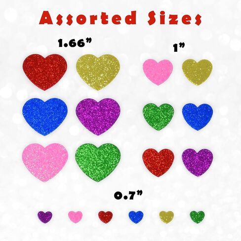 Gift Boutique 360 Glitter Foam Heart Stickers for Valentine’s Day, Self Adhesive Craft Shapes in 6 Colors and 3 Sizes for DIY Cards, Classroom Projects, Scrapbooks and Decorations in Saudi Arabia