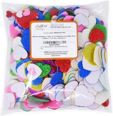 Gift Boutique 360 Glitter Foam Heart Stickers for Valentine’s Day, Self Adhesive Craft Shapes in 6 Colors and 3 Sizes for DIY Cards, Classroom Projects, Scrapbooks and Decorations in Saudi Arabia