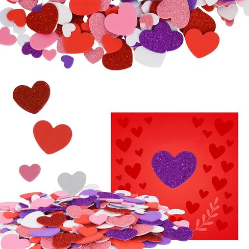 360Pcs Heart Stickers Foam Self-Adhesive Bulk for Valentines Day Card Gifts Crafts Supplies- Puffy Heart Valentines Stickers, Glitter & Matte Red Purple Pink White Stickers for DIY Scrapbooking Decor in Saudi Arabia