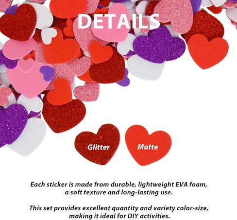 360Pcs Heart Stickers Foam Self-Adhesive Bulk for Valentines Day Card Gifts Crafts Supplies- Puffy Heart Valentines Stickers, Glitter & Matte Red Purple Pink White Stickers for DIY Scrapbooking Decor in Saudi Arabia