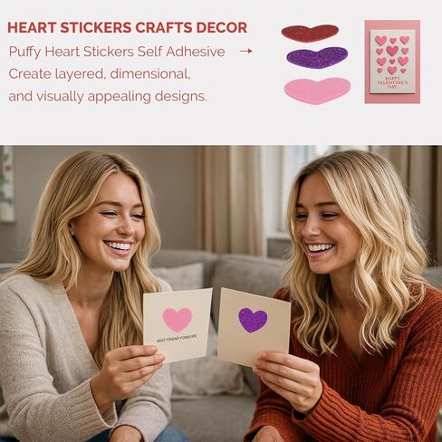 360Pcs Heart Stickers Foam Self-Adhesive Bulk for Valentines Day Card Gifts Crafts Supplies- Puffy Heart Valentines Stickers, Glitter & Matte Red Purple Pink White Stickers for DIY Scrapbooking Decor in Saudi Arabia