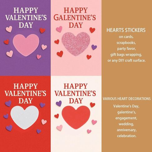 360Pcs Heart Stickers Foam Self-Adhesive Bulk for Valentines Day Card Gifts Crafts Supplies- Puffy Heart Valentines Stickers, Glitter & Matte Red Purple Pink White Stickers for DIY Scrapbooking Decor in Saudi Arabia
