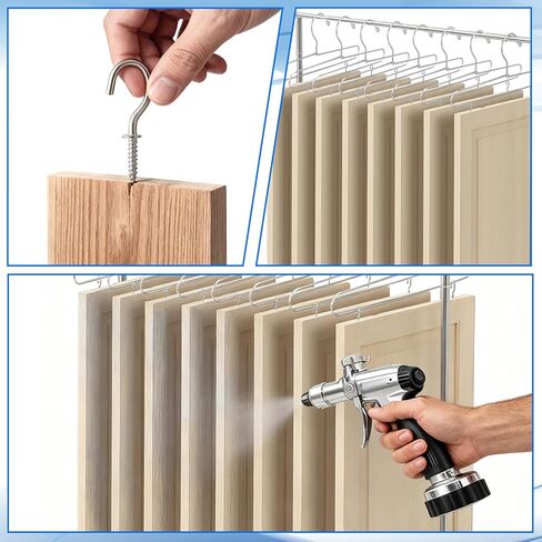 Cabinet Door Painting Hanger System with Drying Rack 10 Hangers 50 Zinc Plated Metal Screw Adjustable Rolling Stand for Painting Spraying Drying Cabinet Door Decker Panels Woodworking Project in Saudi Arabia
