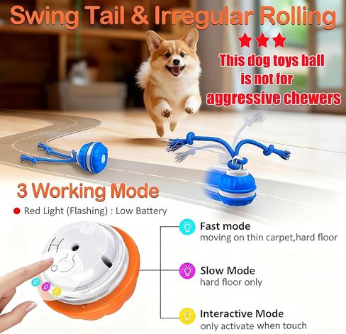 P06 Interactive Dog Toys Dog Balls, Electric Automatic Moving and Rolling Dog Toy with Rope for Small Medium Dogs, Fun Smart Puppy Toy s for Boredom & Training, Dog Toys to Keep Them Busy (Blue) in Saudi Arabia