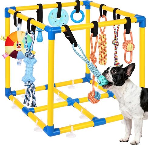Puppy Play Gym for Small Dogs with 10 Hanging Toys, Removable Indoor Jungle Gym, PVC Frame with Adjustable Bungee Straps, Interactive Dog Toys Tug Toys for Dogs Rope Toy to Keep Them Busy in Saudi Arabia