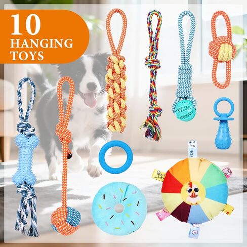 Puppy Play Gym for Small Dogs with 10 Hanging Toys, Removable Indoor Jungle Gym, PVC Frame with Adjustable Bungee Straps, Interactive Dog Toys Tug Toys for Dogs Rope Toy to Keep Them Busy in Saudi Arabia